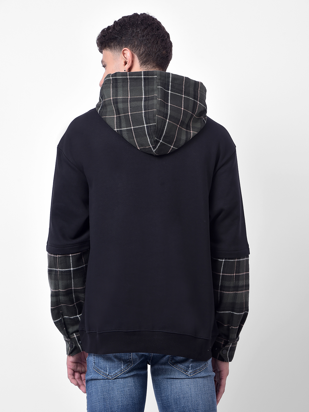 Numero Uno Men Black Checkered Hooded Sweatshirt